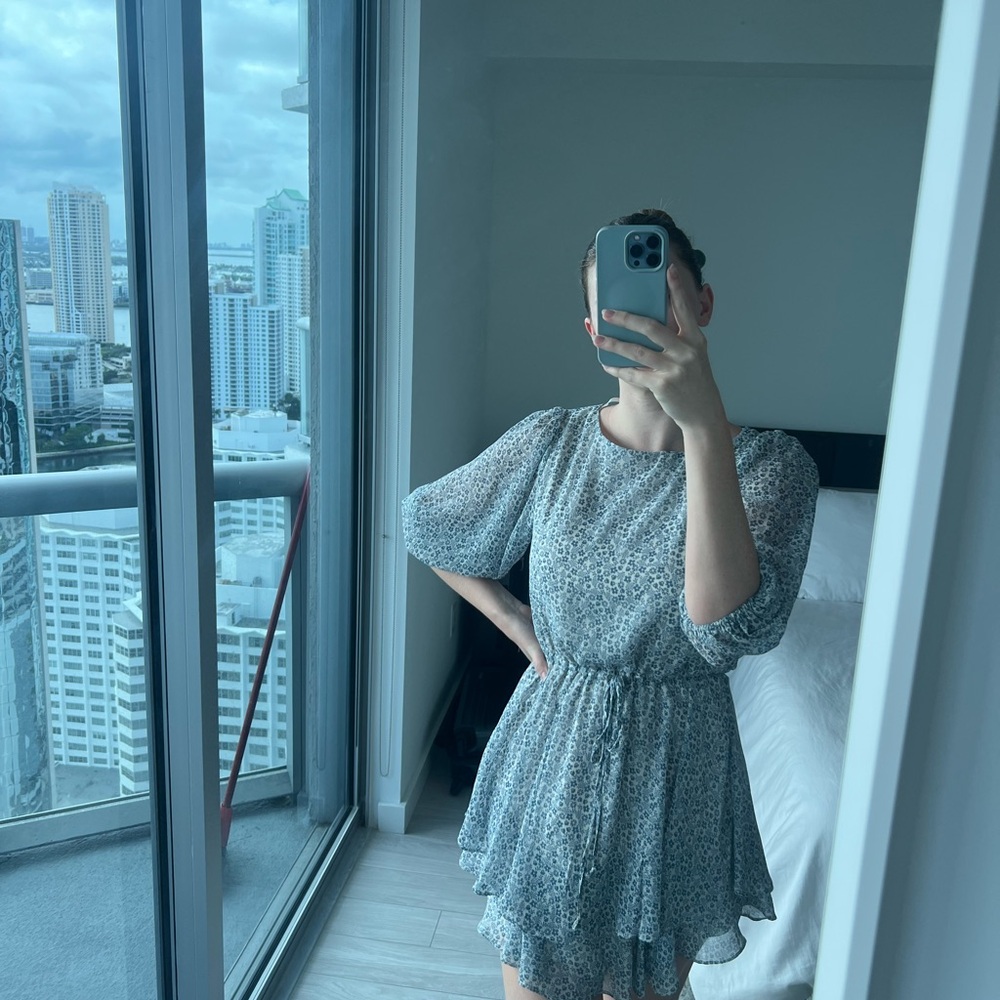 Elegant Blue and White Floral Dress